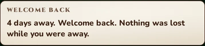Welcome back. Nothing was lost while you were away.